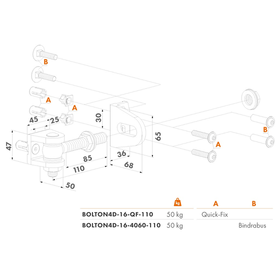 Opschroefbaar 4D-regelbaar scharnier