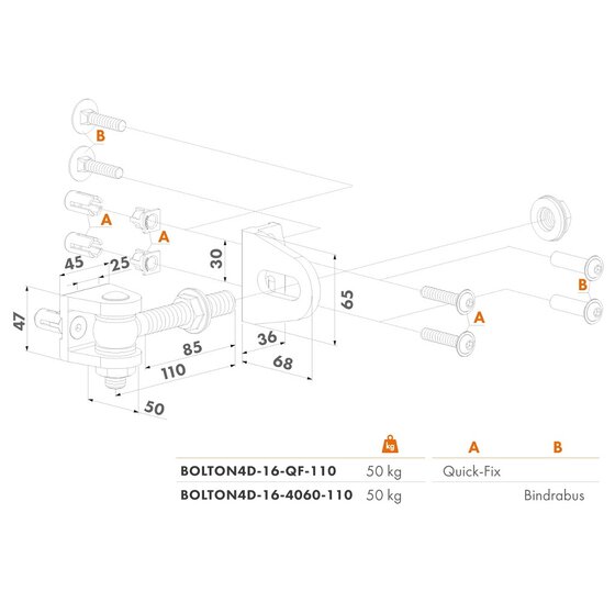 Opschroefbaar 4D-regelbaar scharnier