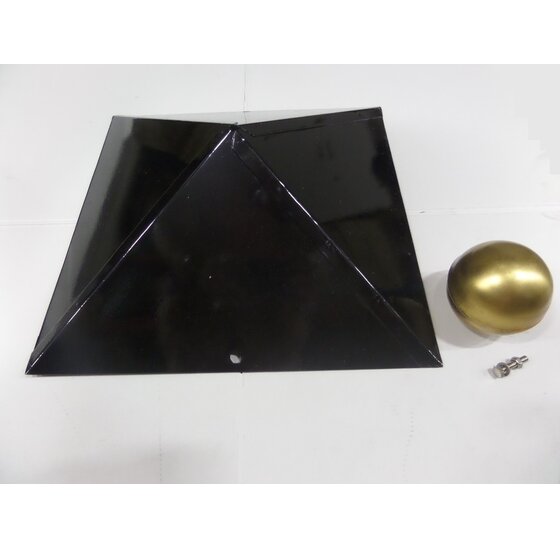 Tuinhuiskap vierkant 350x350mm met messing bol - zwart gepoedercoat 1mm