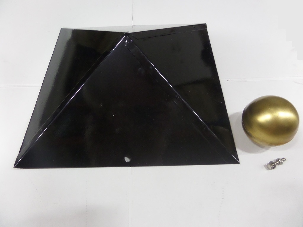 Tuinhuiskap vierkant 350x350mm met messing bol - zwart gepoedercoat 1mm
