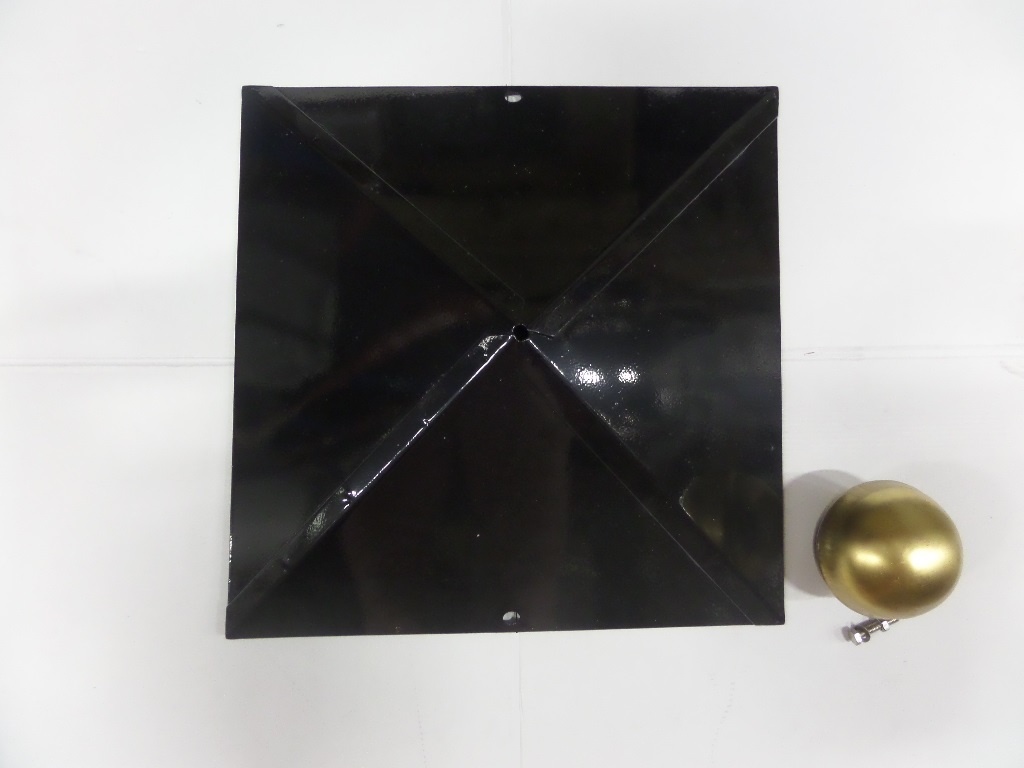 Tuinhuiskap vierkant 350x350mm met messing bol - zwart gepoedercoat 1mm