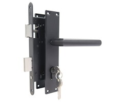 Deurbeslag Set - Poortslot 72x165mm (schild + rechte kruk) Zwarte structuurcoating