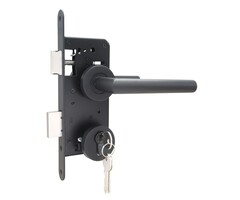 Deurbeslag Set - Poortslot 72x165mm (rozet + rechte kruk) Zwarte structuurcoating