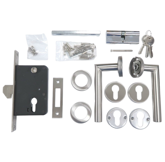 RVS Poortbeslag Set met Haak Poortslot 73×115 mm voor Houten en Stalen schuif Poorten