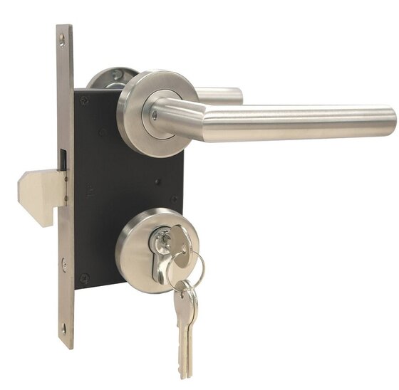 Poortslot met haakslot 73x115mm RVS inclusief beslag en sleutels