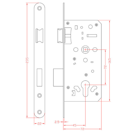 Insteekcilinderslot 72x165mm Zwart gepoedercoat