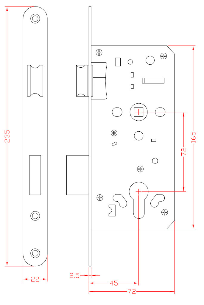 Insteekcilinderslot 72x165mm Zwart gepoedercoat