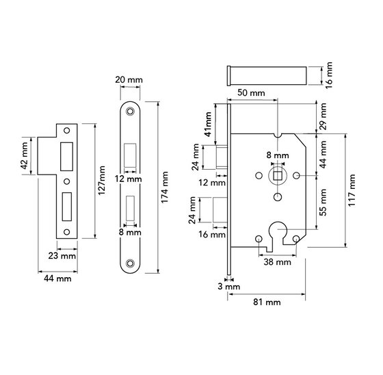 HP Inbouwdeurslot Cilinder 55mm vz witte voorplaat