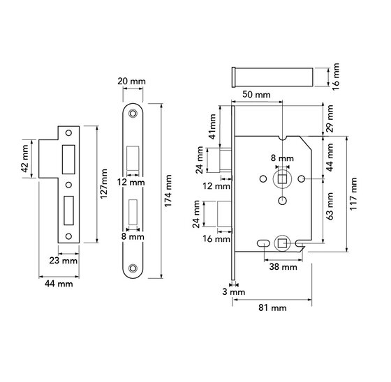 HP Inbouwdeurslot Toilet 55mm vz witte voorplaat