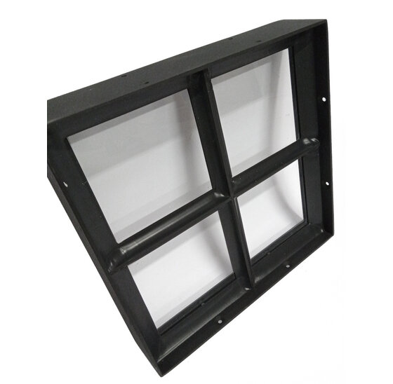 Stalen raam 250x250mm vast met 4 vakken zwart enkel glas 50mm diep