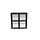 Stalen raam 250x250mm vast met 4 vakken zwart enkel glas 50mm diep