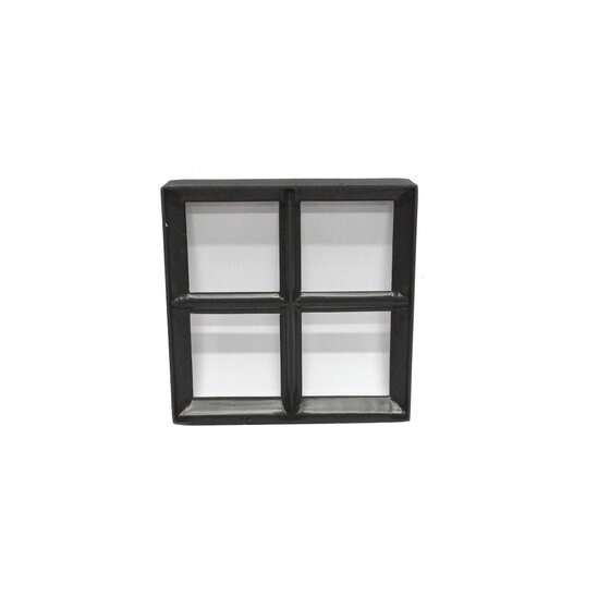 Stalen raam 250x250mm vast met 4 vakken zwart enkel glas 50mm diep