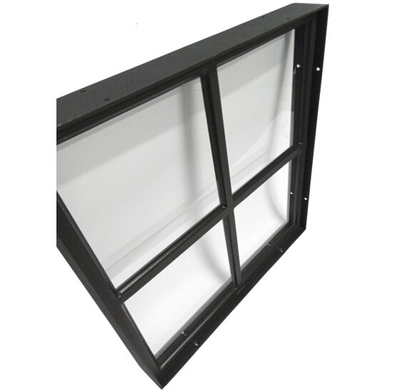 Stalen raam 400x400 mm zwart vast enkel glas 4 vakken vierkant