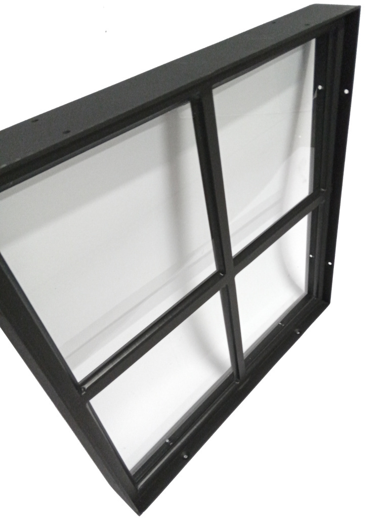Stalen raam 400x400 mm zwart vast enkel glas 4 vakken vierkant
