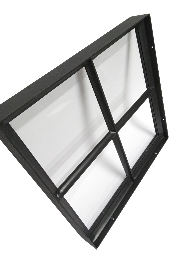 Stalen raam 400x400 mm zwart vast enkel glas 4 vakken vierkant