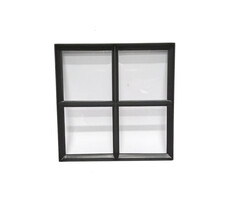 Stalen raam 400x400 mm zwart vast enkel glas 4 vakken vierkant