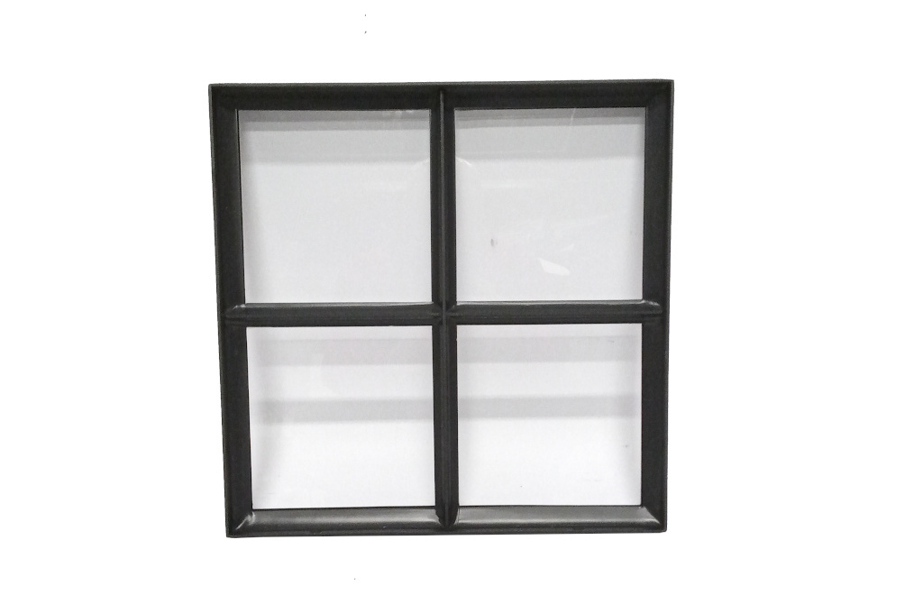 Stalen raam 400x400 mm zwart vast enkel glas 4 vakken vierkant