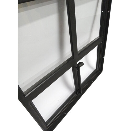 Stalen raam 500x500mm openklapbaar zwart enkel glas 50mm diep