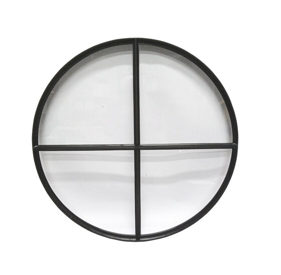 Rond stalen raam Ø80cm zwart vast met enkelvoud glas ossenoog