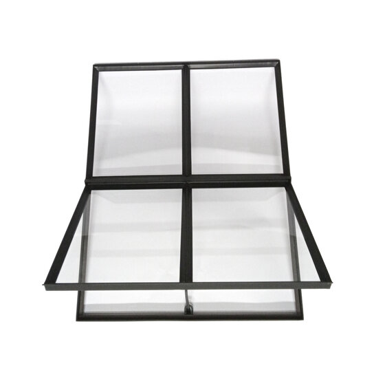 Stalen raam 750x950mm openklapbaar met enkel glas zwart gecoat
