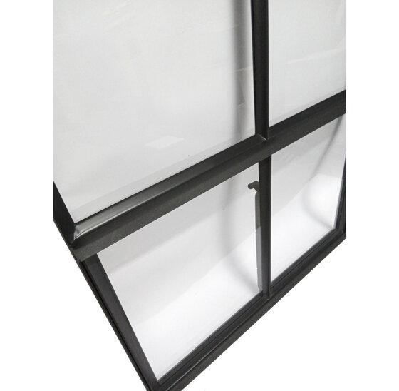 Stalen raam 750x950mm openklapbaar met enkel glas zwart gecoat