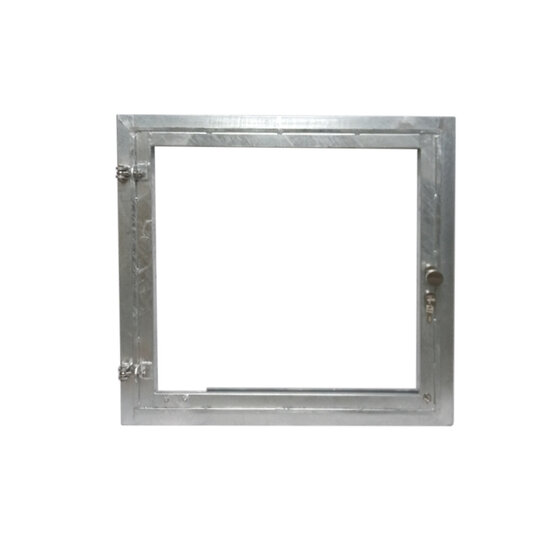 Vuurverzinkt stalraam 100x100cm met RVS beslag, links draaiend