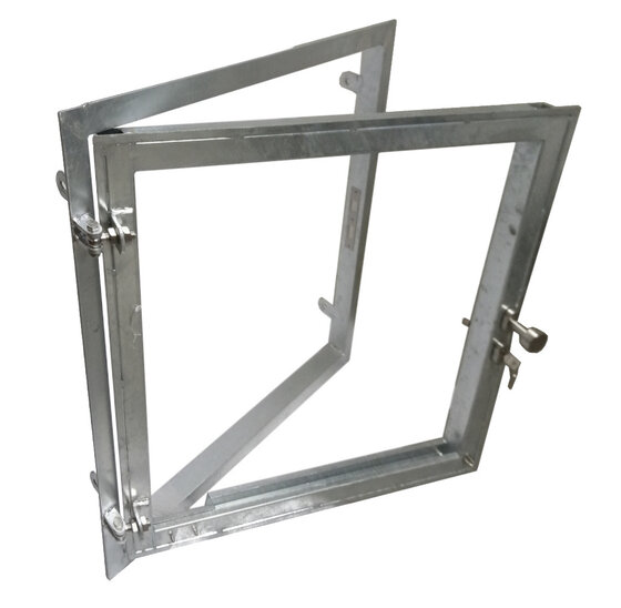 Vuurverzinkt stalraam 100x100cm met RVS beslag, links draaiend