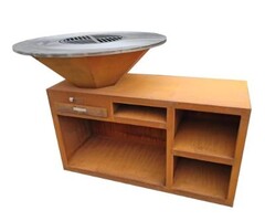 BBQ - Ø85x130x100cm (incl. vlak rooster, verhoogde ring, handgrepen) - cortenstaal