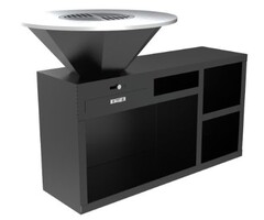 BBQ - Ø85x130x100cm (incl. vlak rooster, verhoogde ring, handgrepen) - koolstofstaal - zwart