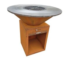 BBQ - Ø85x100cm (incl. vlak rooster, verhoogde ring, handgrepen) - cortenstaal