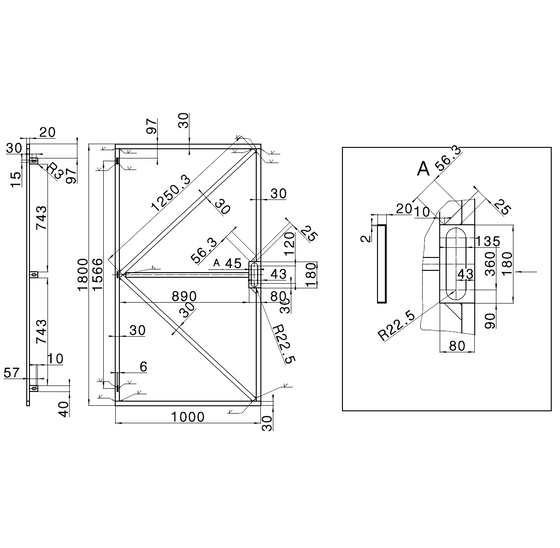 Poortframe - 100x180cm - met groot slotkast - Vuurverzinkt en zwart gepoedercoat
