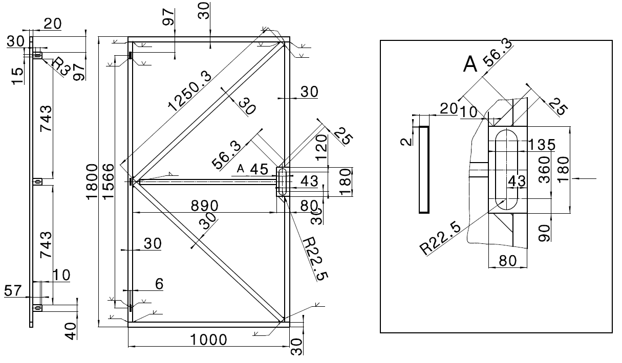 Poortframe - 100x180cm - met groot slotkast - Vuurverzinkt en zwart gepoedercoat
