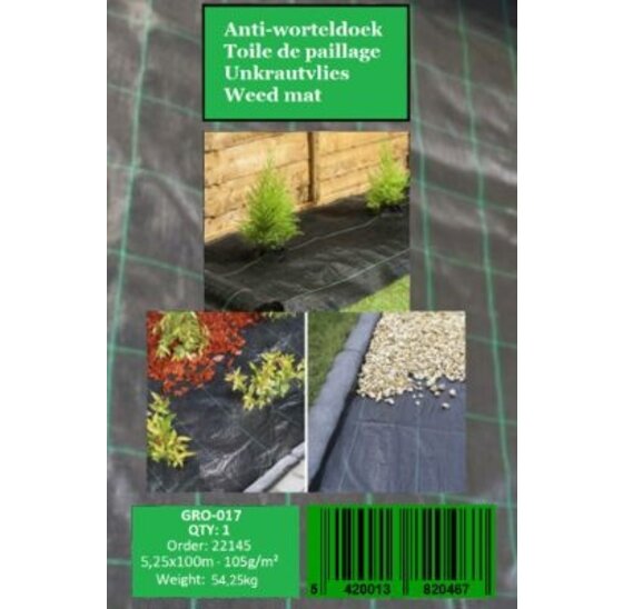 Anti-worteldoek 105g/m² zwartgroen 5,25x100m met ruitenpatroon