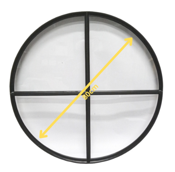 Rond stalen raam Ø80cm zwart vast met enkelvoud glas ossenoog