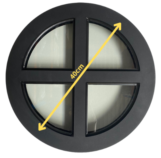 Rond stalen raam ø40cm vast met dubbel glas - zwarte coating