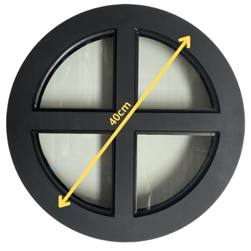 Rond stalen raam ø40cm vast met dubbel glas - zwarte coating