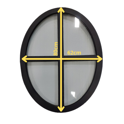 Stalen ossenoog 620x800mm vast met dubbel glas - zwart gecoat