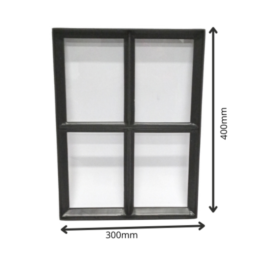 Stalen vast raam 300x400mm zwart met enkel glas, 50mm diep