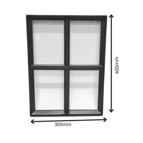 Stalen vast raam 300x400mm zwart met enkel glas, 50mm diep