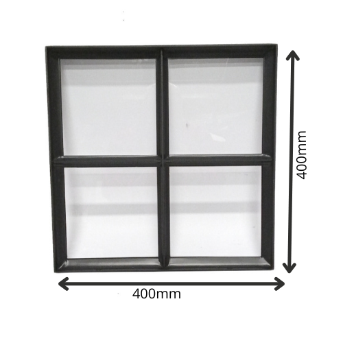 Stalen raam 400x400 mm zwart vast enkel glas 4 vakken vierkant