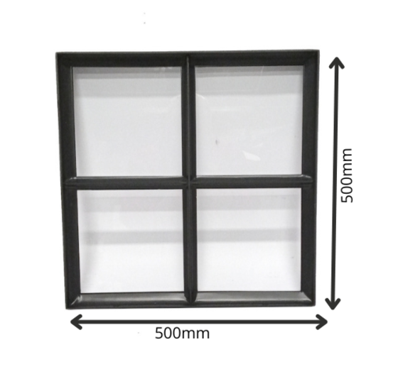 Stalen raam 500x500mm zwart vast enkel glas 50mm diepte
