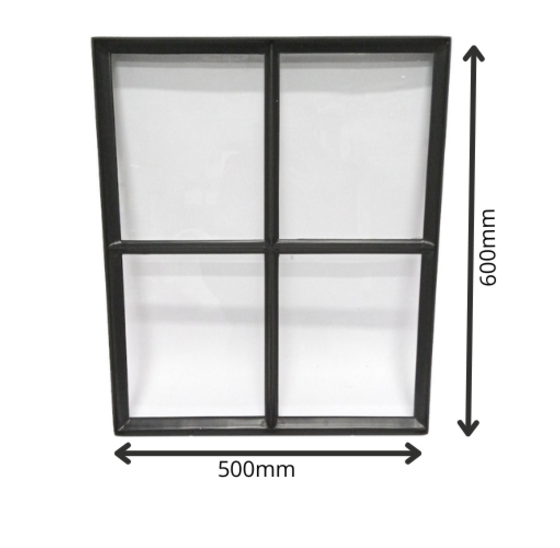 Stalen raam 500x600mm zwart vast glas 50mm diep 4-ruits verdeling