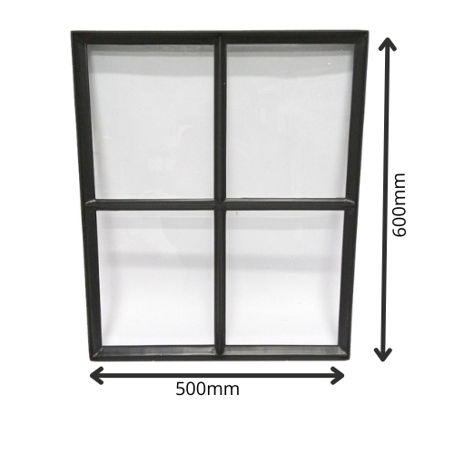 Stalen raam 500x600mm zwart vast glas 50mm diep 4-ruits verdeling