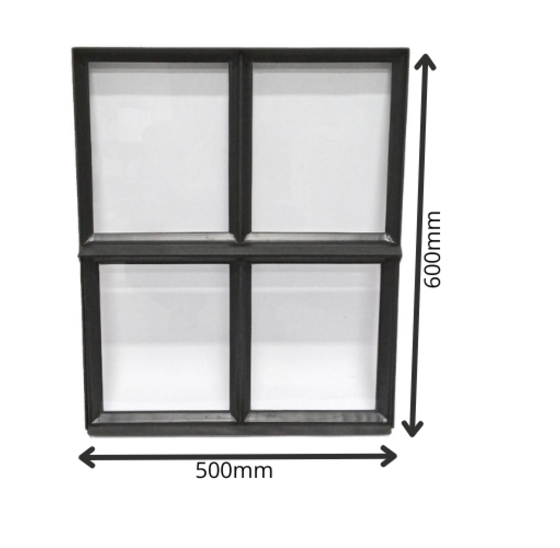 Stalen raam 500x600mm openklapbaar zwart met enkel glas 50mm diep