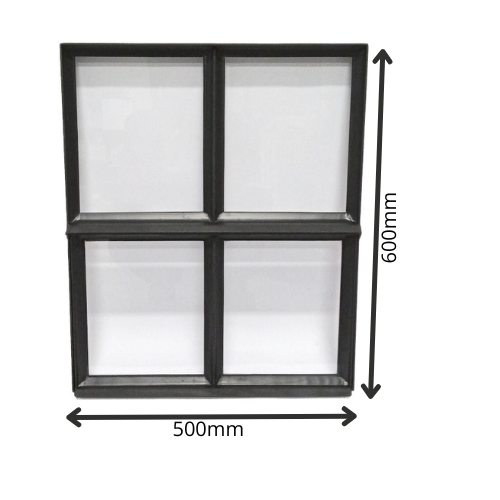 Stalen raam 500x600mm openklapbaar zwart met enkel glas 50mm diep
