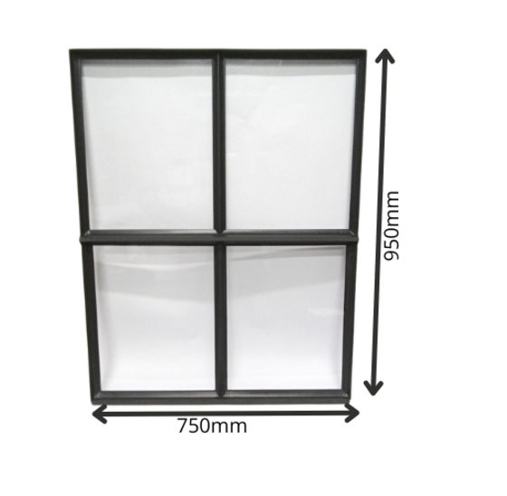 Stalen raam 750x950mm openklapbaar met enkel glas zwart gecoat