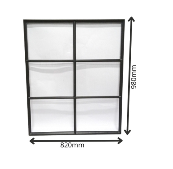 Stalen raam 980x820mm zwart vast met enkelbeglazing 6 vakken