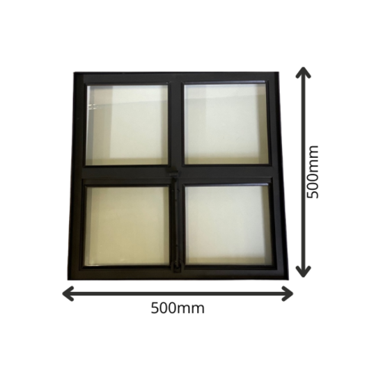Vast stalen raam 500x500 mm zwart gecoat met dubbel glas