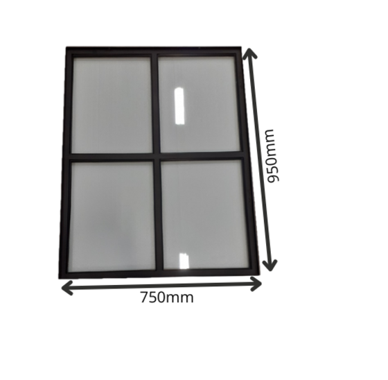 Vast stalen raam 750x950mm zwart met dubbel glas - 4 vakken