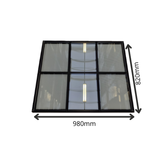 Vast stalen raam 980x820mm zwart met dubbel glas - 6-ruits verdeling